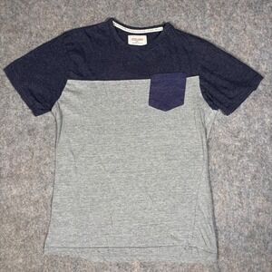 Hudson & Barrow Pocket T-Shirt Mens Large Navy Grey Colorblock Slub Knit Tee
